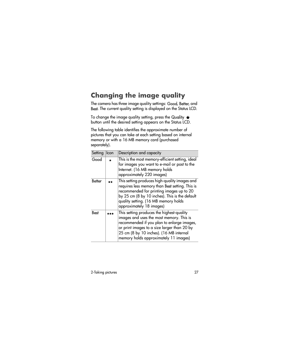 Changing the image quality | HP photosmart 720 User Manual | Page 27 / 88