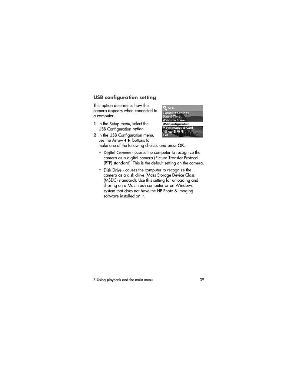 Usb configuration setting | HP photosmart 720 User Manual | Page 39 / 88