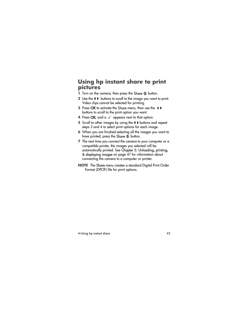 Using hp instant share to print pictures | HP photosmart 720 User Manual | Page 43 / 88