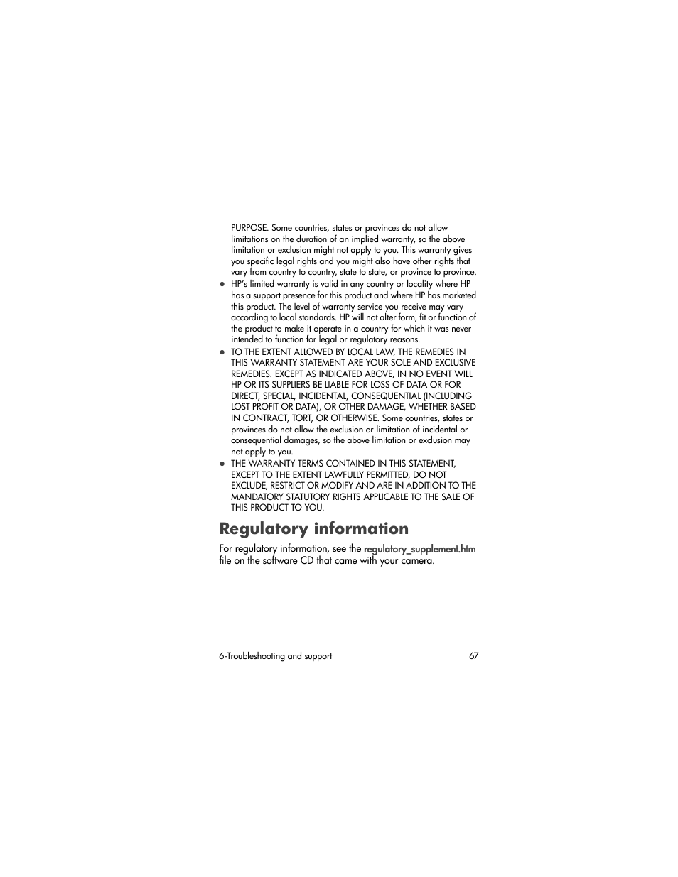 Regulatory information | HP photosmart 720 User Manual | Page 67 / 88