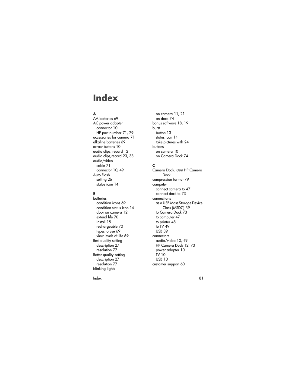 Index | HP photosmart 720 User Manual | Page 81 / 88