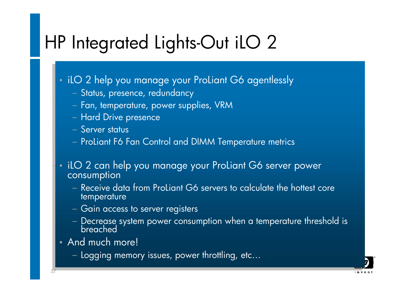 Hp integrated lights-out ilo 2 | HP ProLiant G6 User Manual | Page 37 / 58