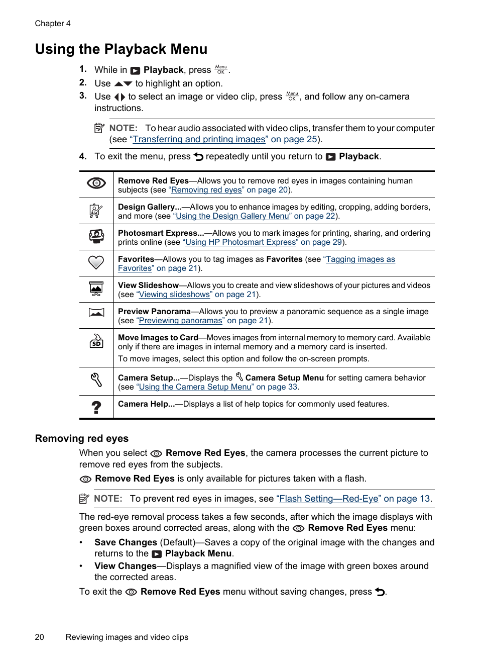 Using the playback menu, Removing red eyes | HP Photosmart M730 Series User Manual | Page 22 / 50