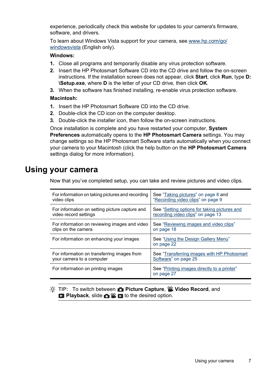 Using your camera | HP Photosmart M730 Series User Manual | Page 9 / 50