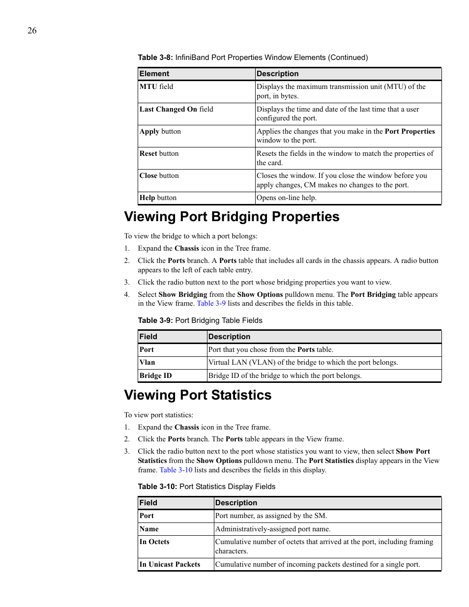 Viewing port bridging properties, Viewing port statistics, View port bridging properties view port statistics | HP 377707-002 User Manual | Page 34 / 92