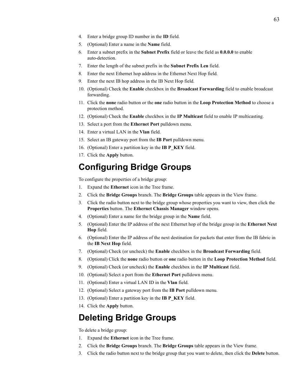 Configuring bridge groups, Deleting bridge groups, Configure bridge groups delete bridge groups | HP 377707-002 User Manual | Page 71 / 92