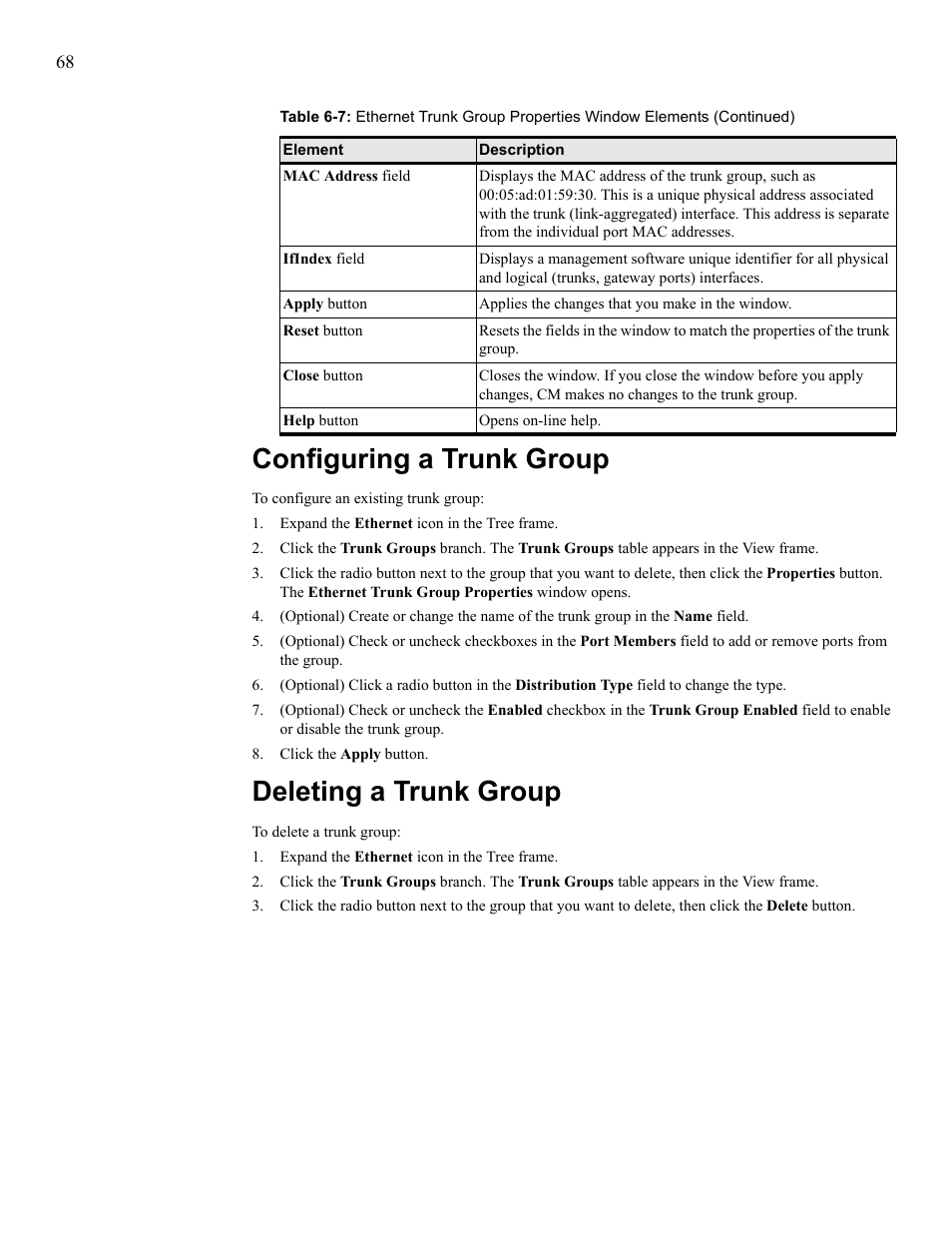 Configuring a trunk group, Deleting a trunk group, Configure a trunk group delete a trunk group | HP 377707-002 User Manual | Page 76 / 92