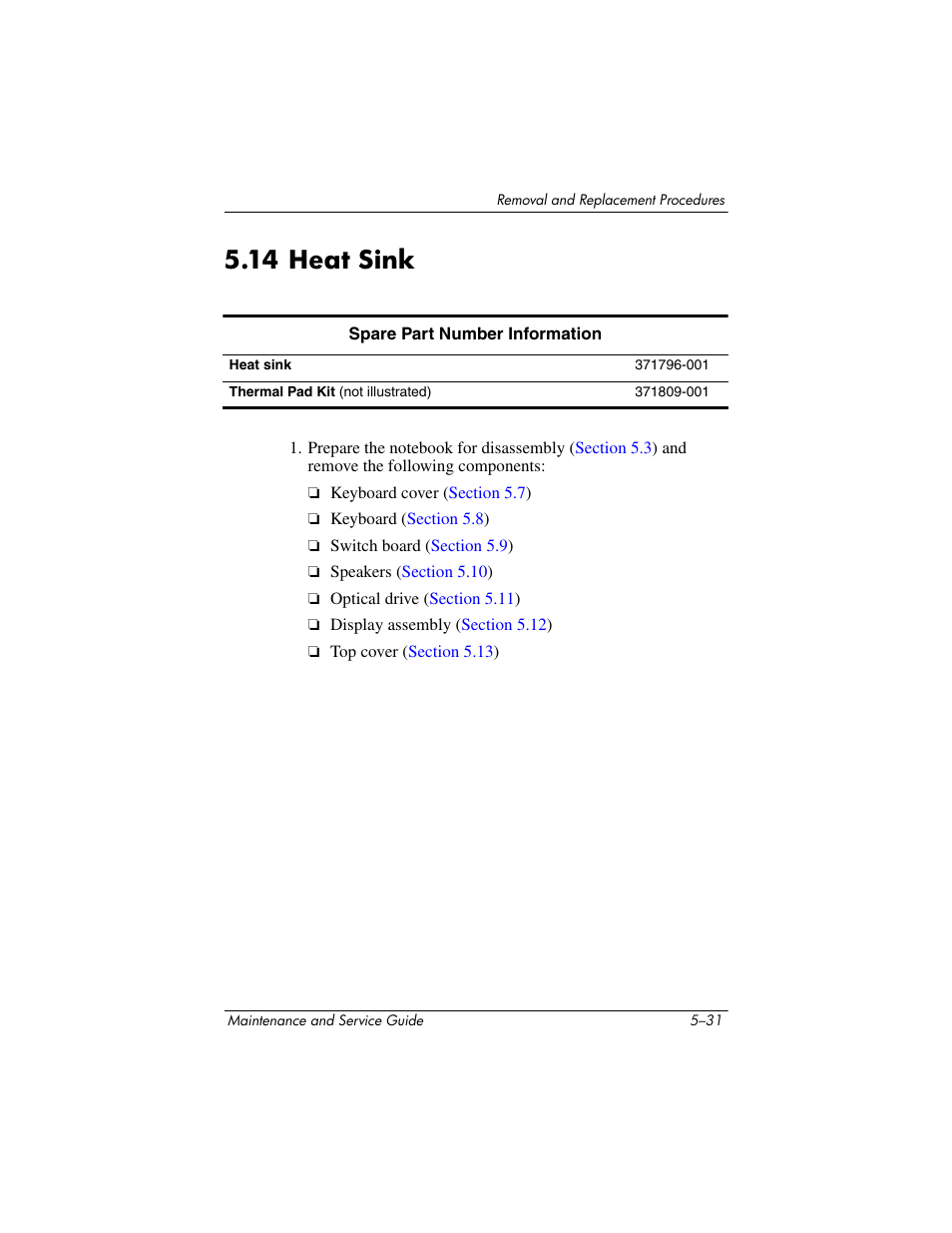 14 heat sink, 14 heat sink –31 | HP ZE4900 User Manual | Page 114 / 182