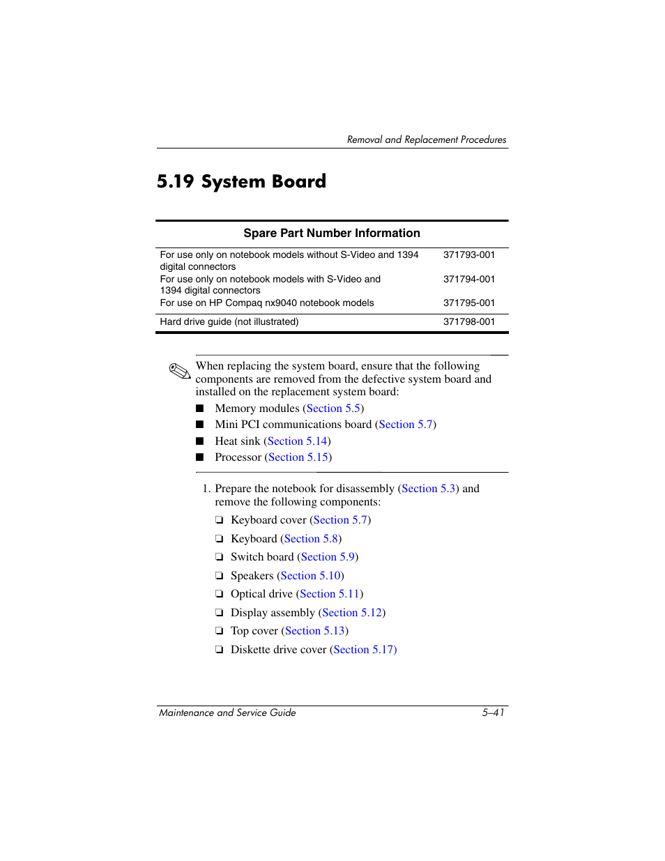 19 system board, 19 system board –41 | HP ZE4900 User Manual | Page 124 / 182