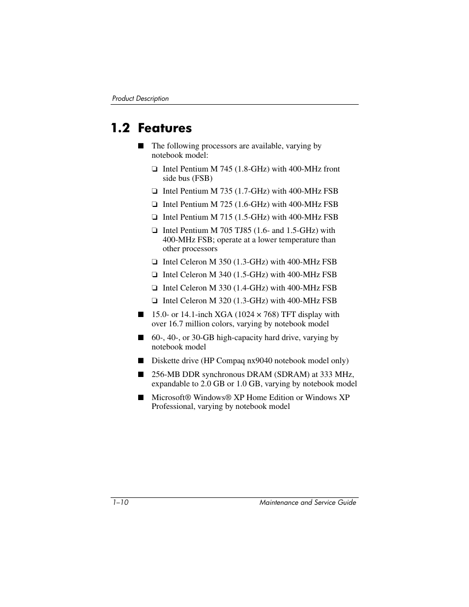 2 features, 2 features –10 | HP ZE4900 User Manual | Page 15 / 182