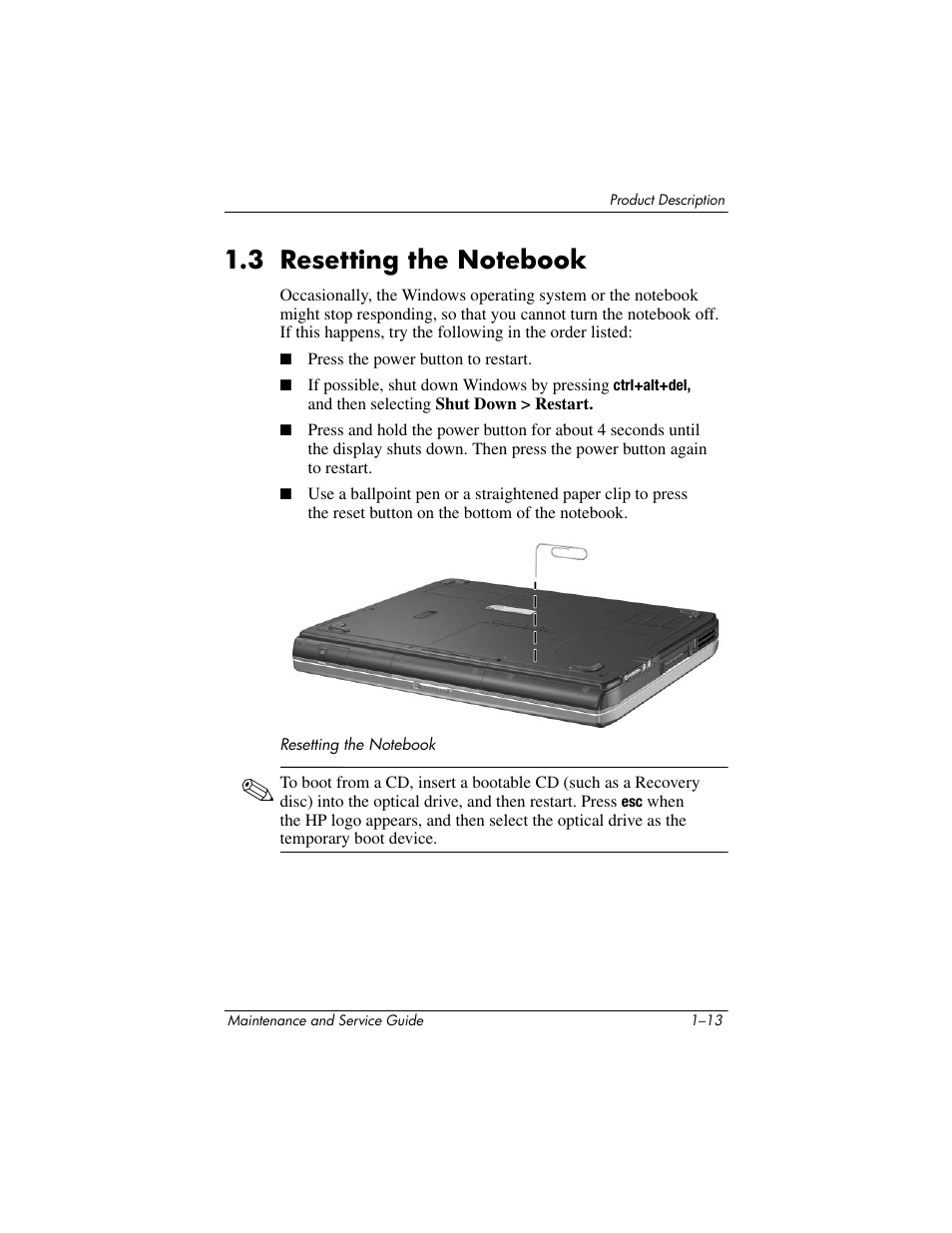 3 resetting the notebook, 3 resetting the notebook –13 | HP ZE4900 User Manual | Page 18 / 182