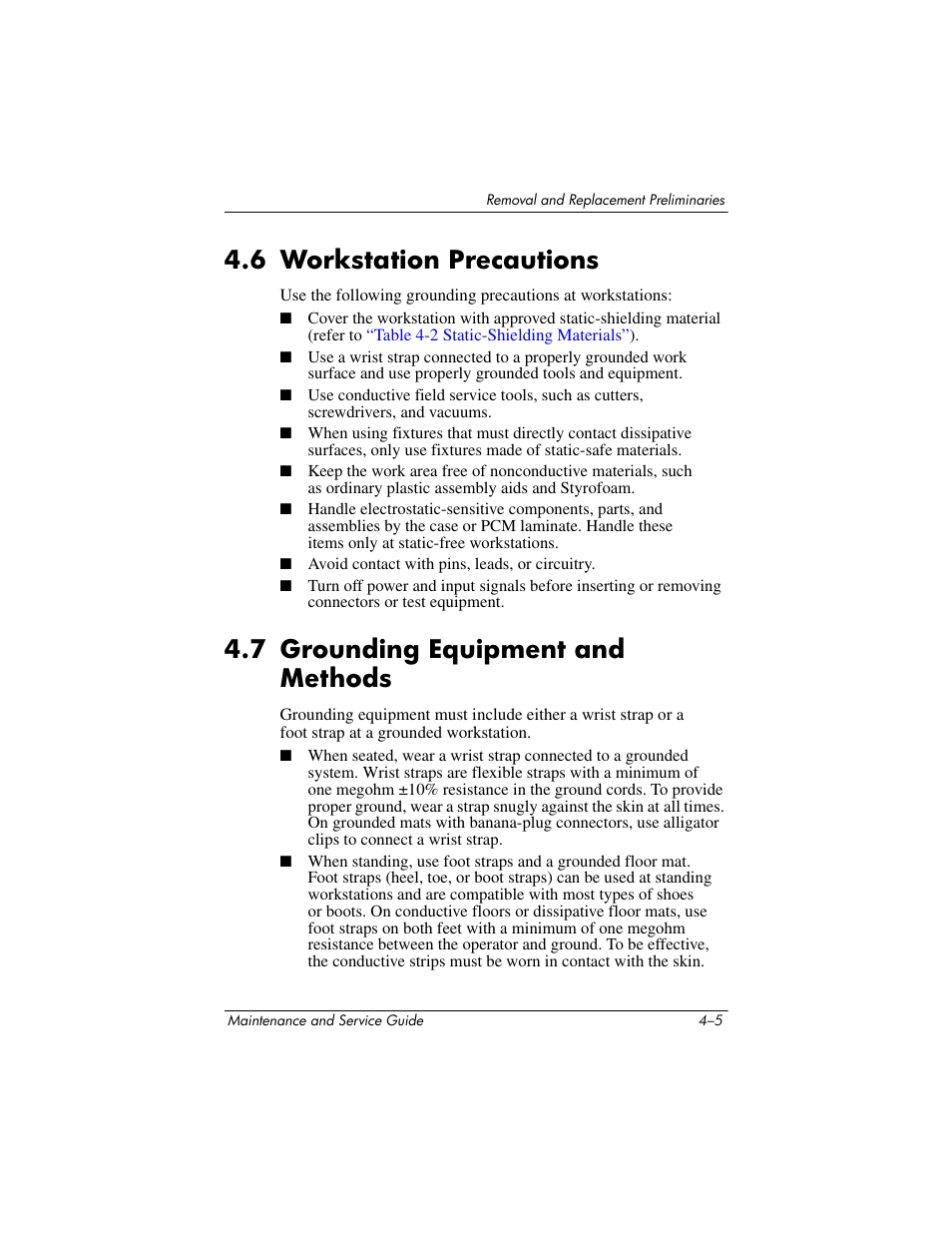 6 workstation precautions, 7 grounding equipment and methods | HP ZE4900 User Manual | Page 81 / 182