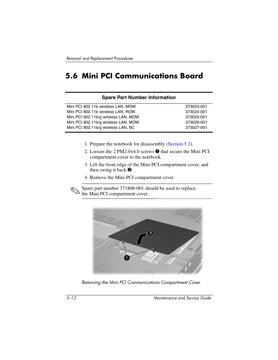 6 mini pci communications board, 6 mini pci communications board –12 | HP ZE4900 User Manual | Page 95 / 182