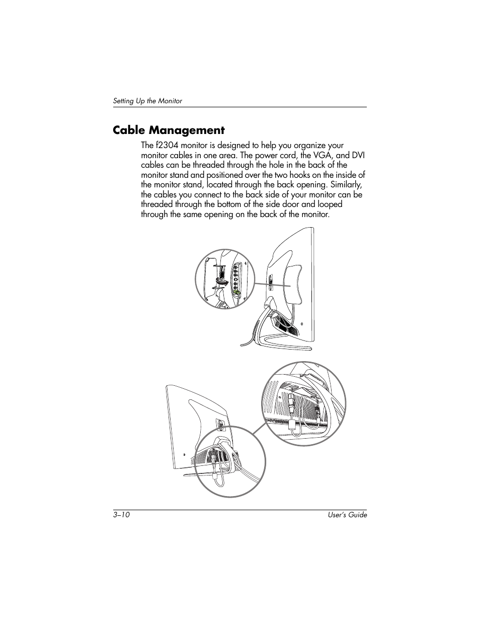 Cable management, Cable management –10 | HP f2304 User Manual | Page 20 / 56