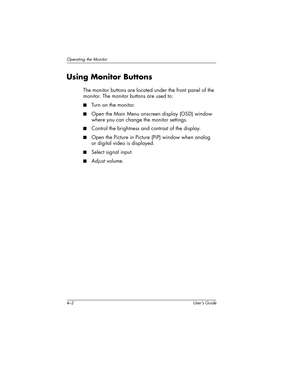 Using monitor buttons, Using monitor buttons –2 | HP f2304 User Manual | Page 22 / 56