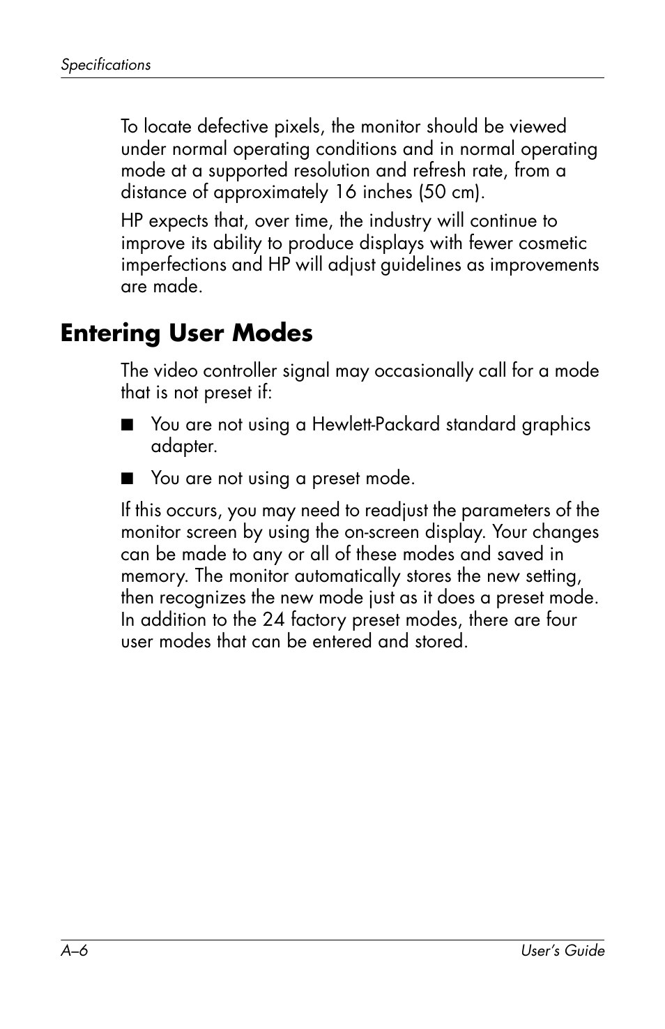 Entering user modes | HP f2304 User Manual | Page 44 / 56