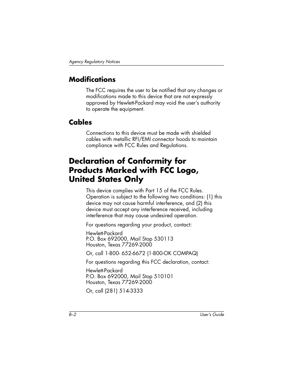 Modifications, Cables | HP f2304 User Manual | Page 48 / 56