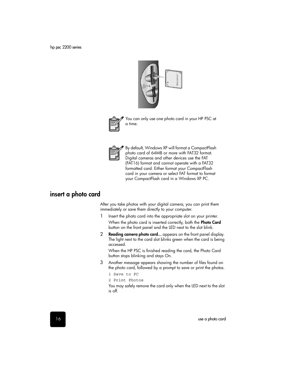 Insert a photo card | HP 2200 User Manual | Page 22 / 94