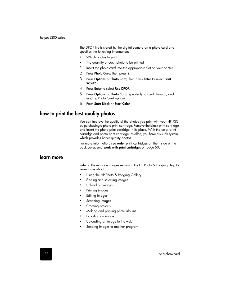 How to print the best quality photos, Learn more | HP 2200 User Manual | Page 28 / 94