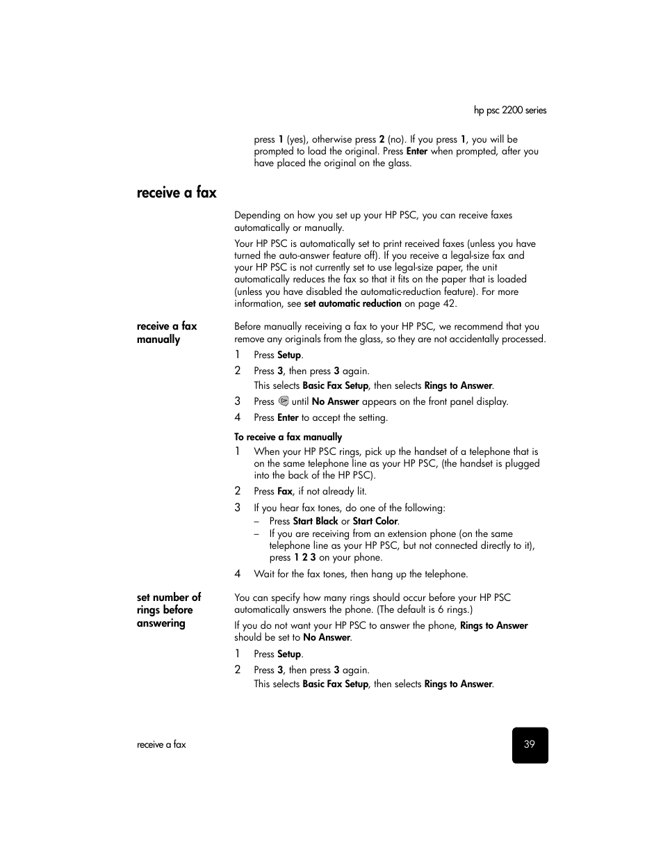Receive a fax | HP 2200 User Manual | Page 45 / 94