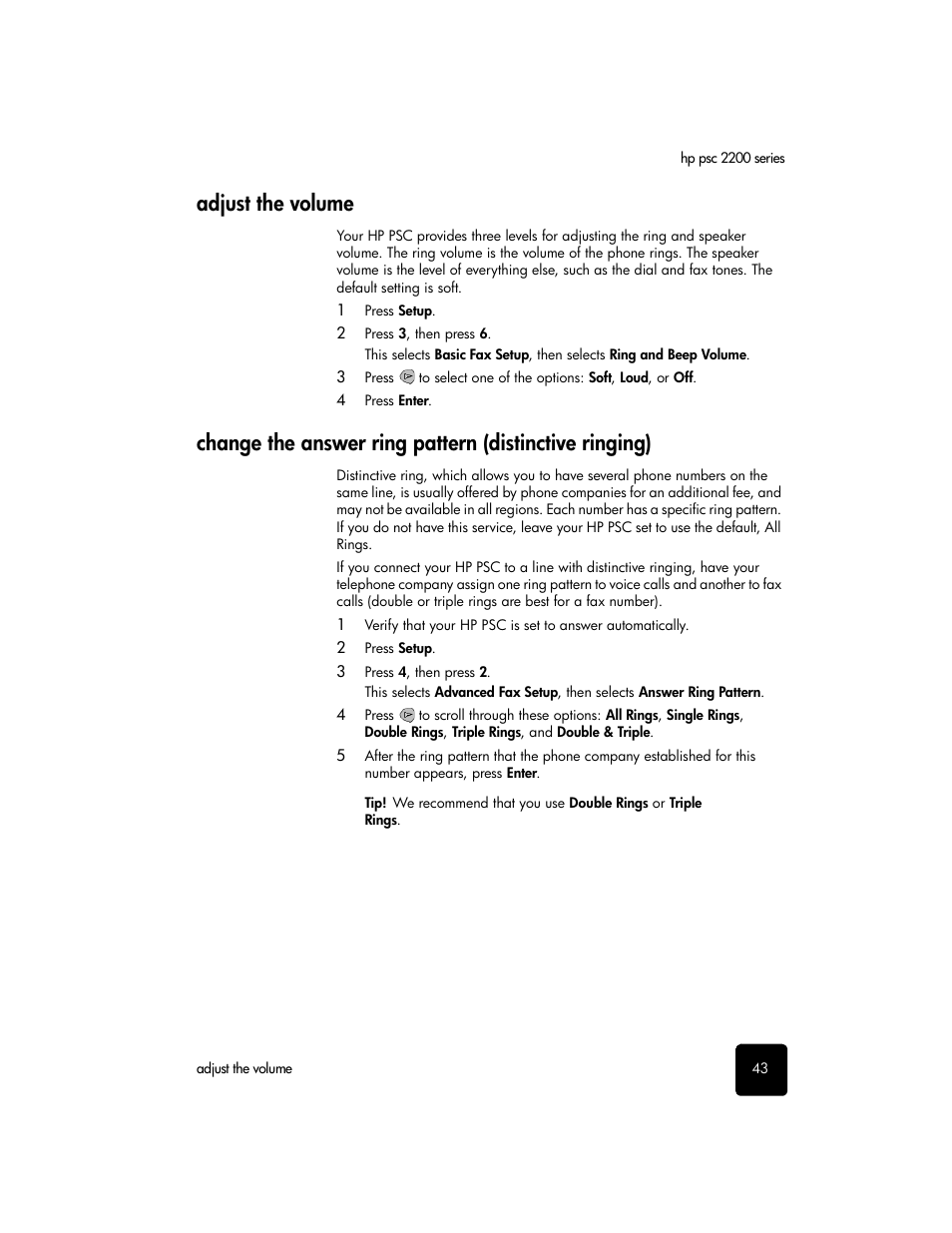 Adjust the volume | HP 2200 User Manual | Page 49 / 94
