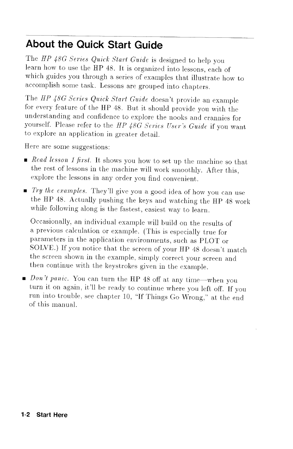 About the quick start guide, About the quick start guide -2 | HP 48G User Manual | Page 10 / 116