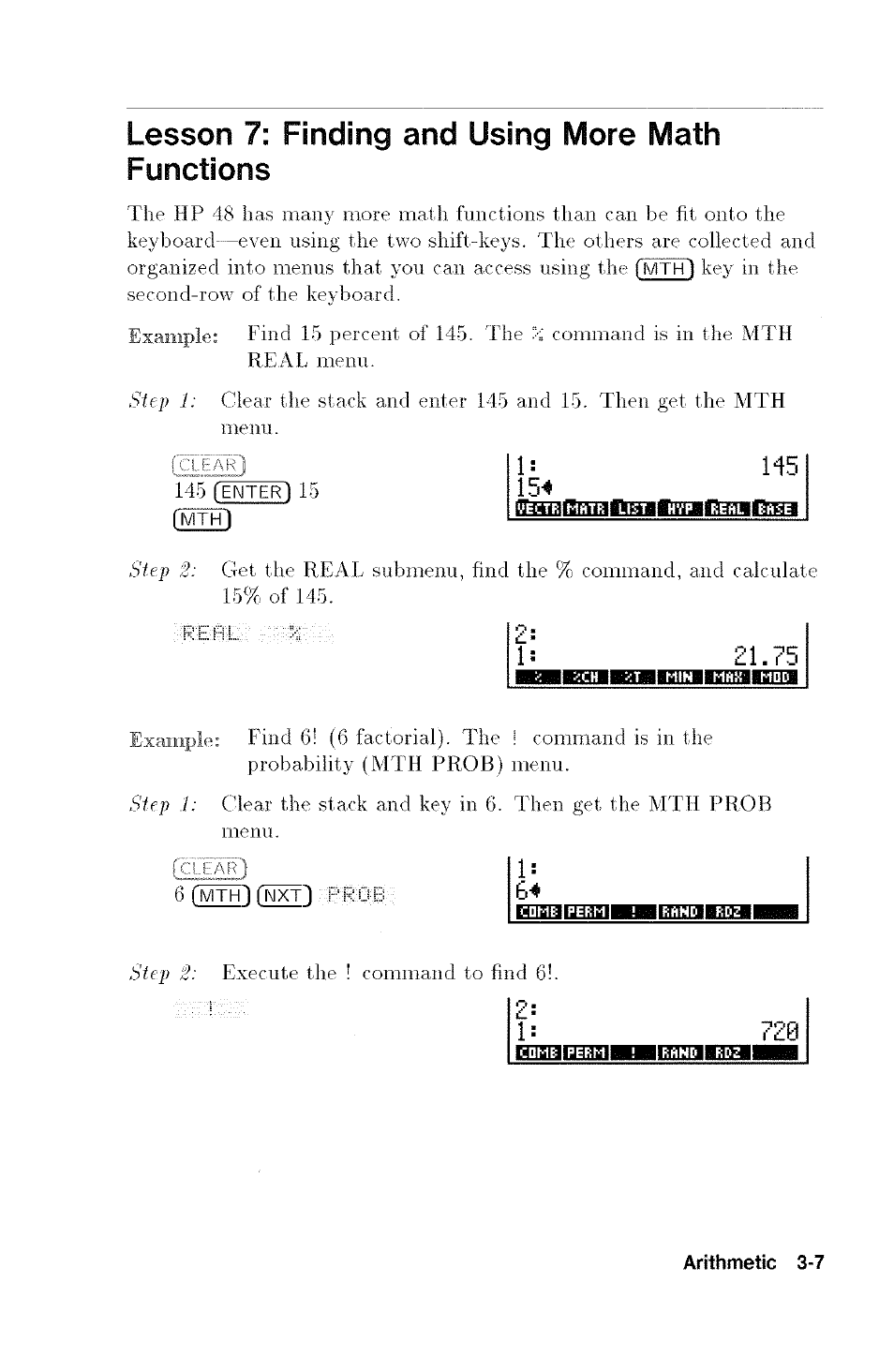 Lesson 7: finding and using more math functions, Nmumnisi, Hii8iai3gasii | Linximol | HP 48G User Manual | Page 35 / 116