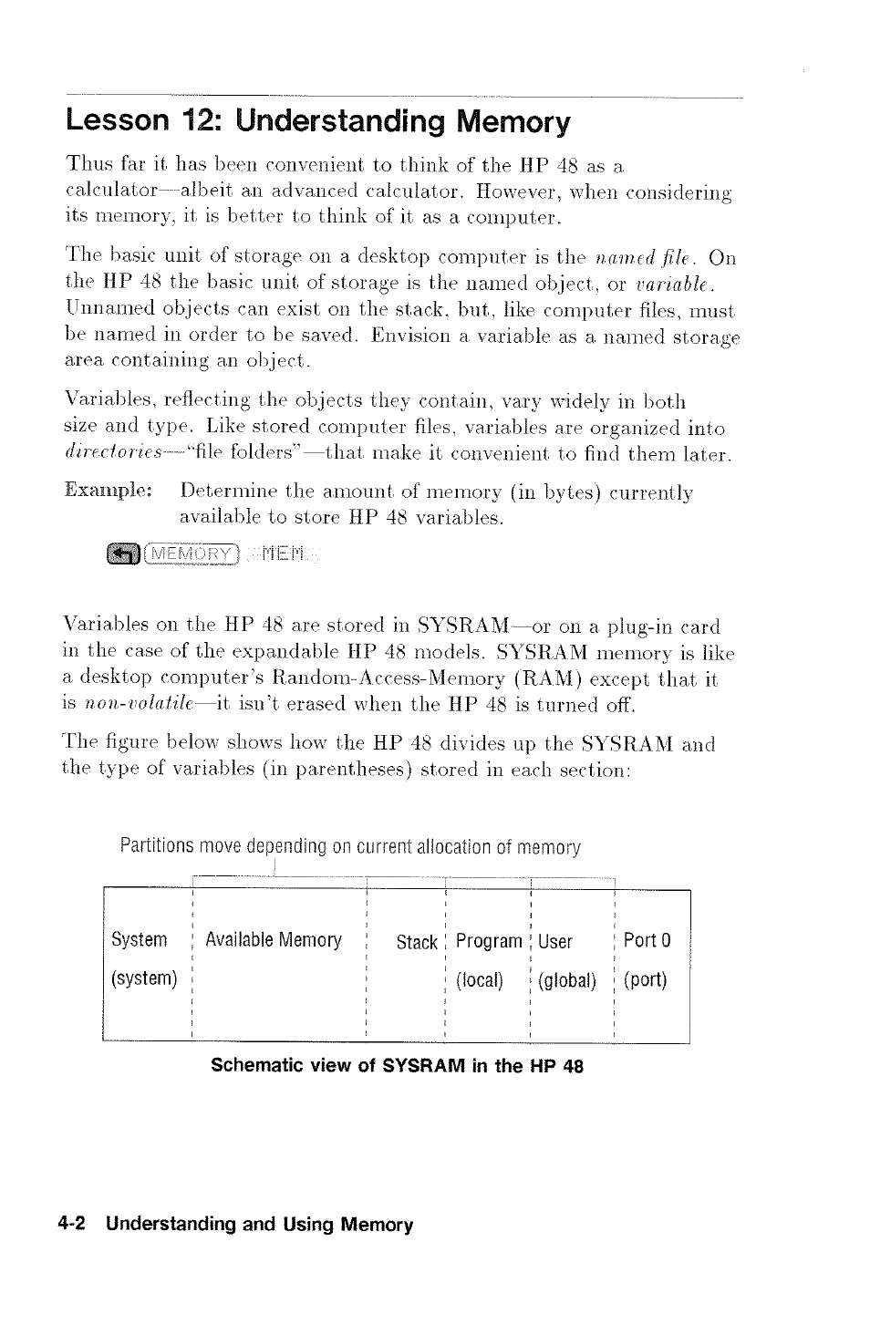 Lesson 12: understanding memory | HP 48G User Manual | Page 46 / 116