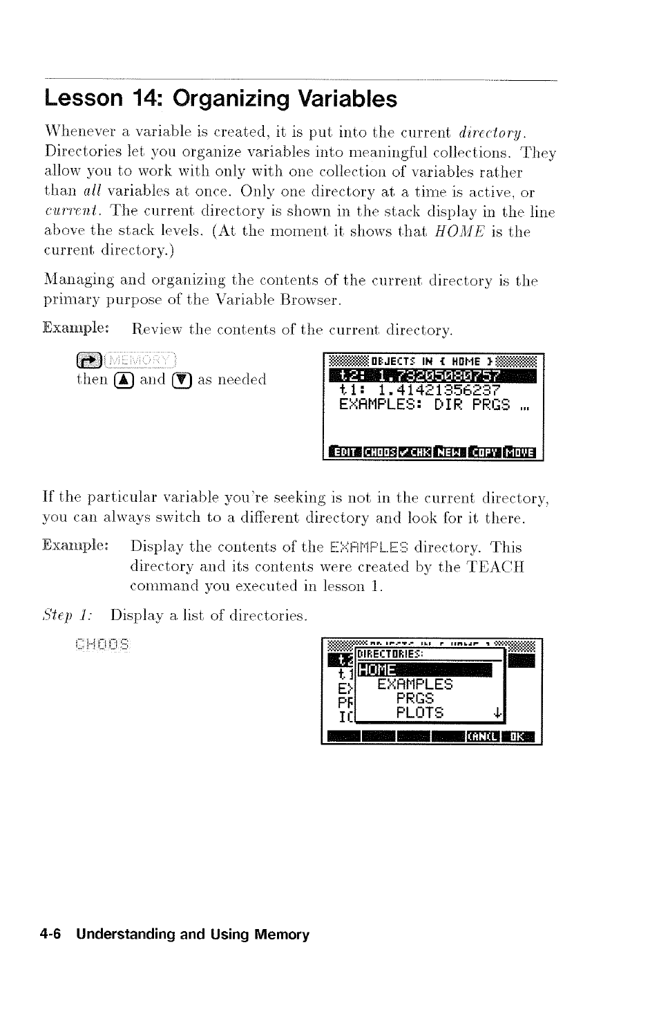 Lesson 14: organizing variables | HP 48G User Manual | Page 50 / 116