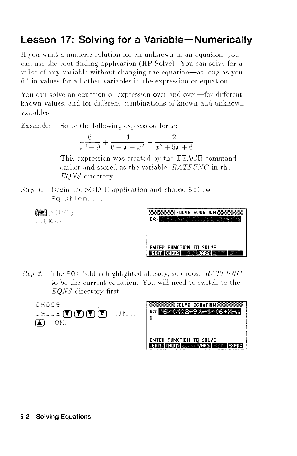 Lesson 17: solving for a variable—numerically | HP 48G User Manual | Page 56 / 116