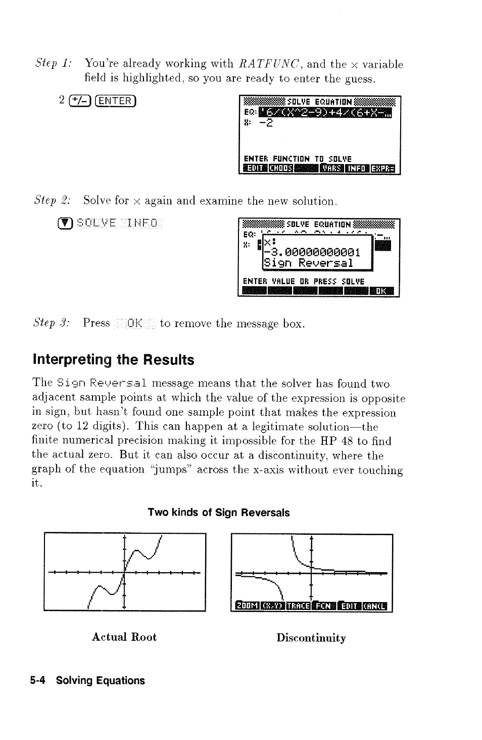 Interpreting the results, Discontinuity | HP 48G User Manual | Page 58 / 116