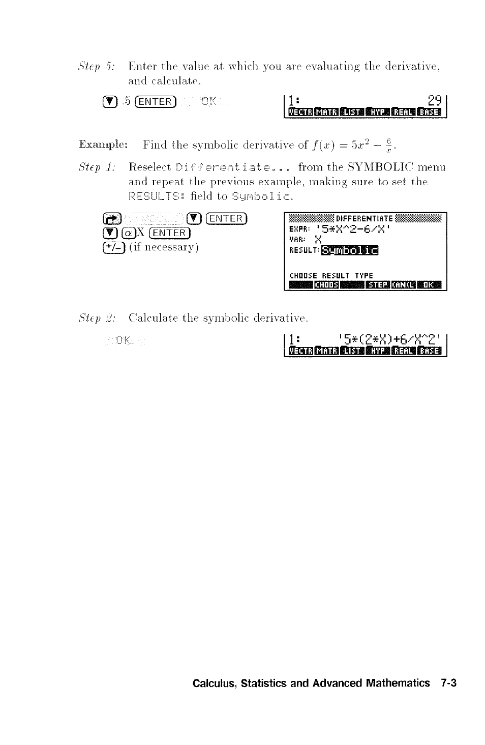 Ekpfi: ‘ 5*k-''2-6.-'x, Symbolic | HP 48G User Manual | Page 87 / 116