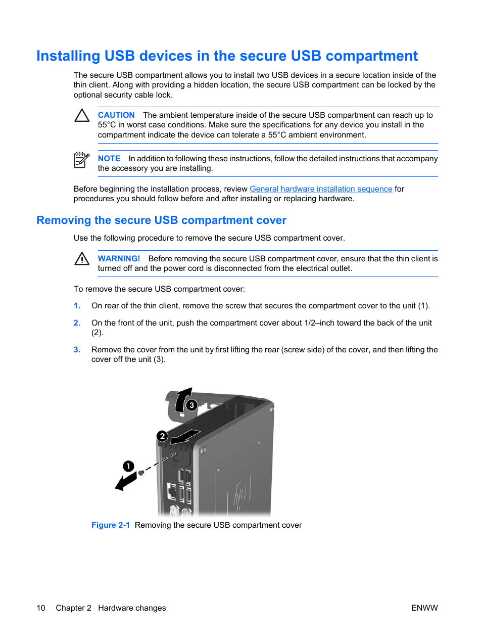 Removing the secure usb compartment cover | HP t5135 User Manual | Page 16 / 34
