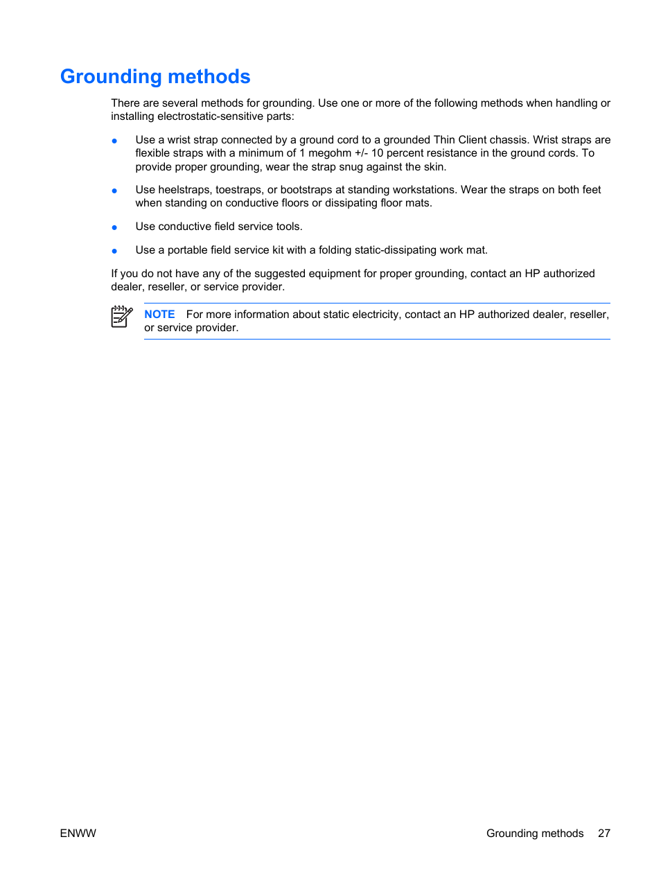 Grounding methods | HP t5135 User Manual | Page 33 / 34