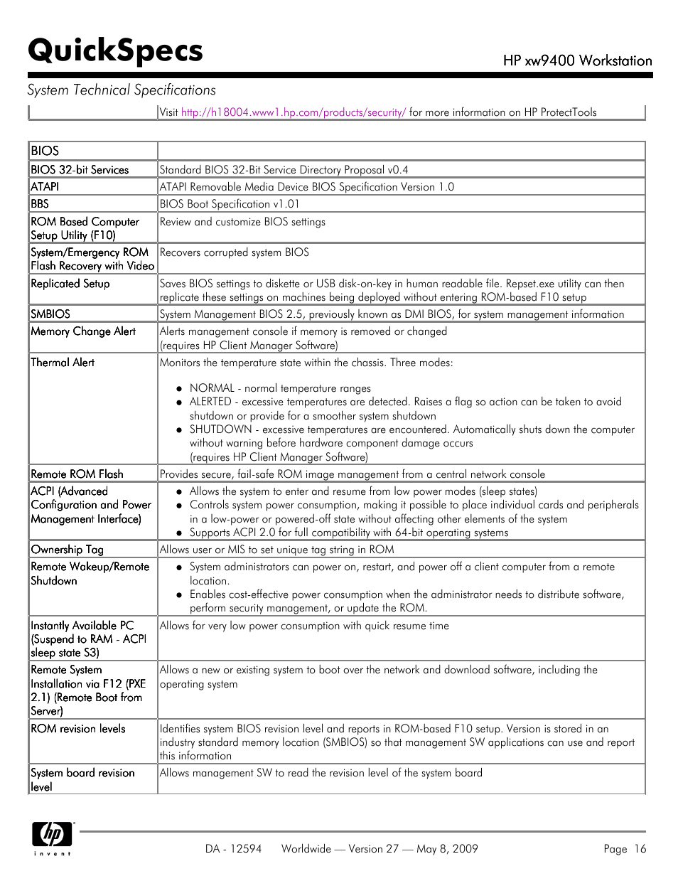 Quickspecs, Hp xw9400 workstation | HP XW9400 User Manual | Page 16 / 47