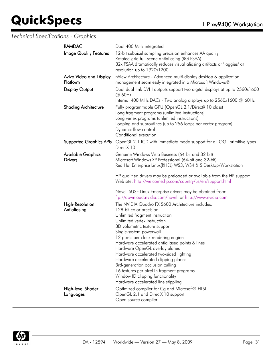 Quickspecs | HP XW9400 User Manual | Page 31 / 47