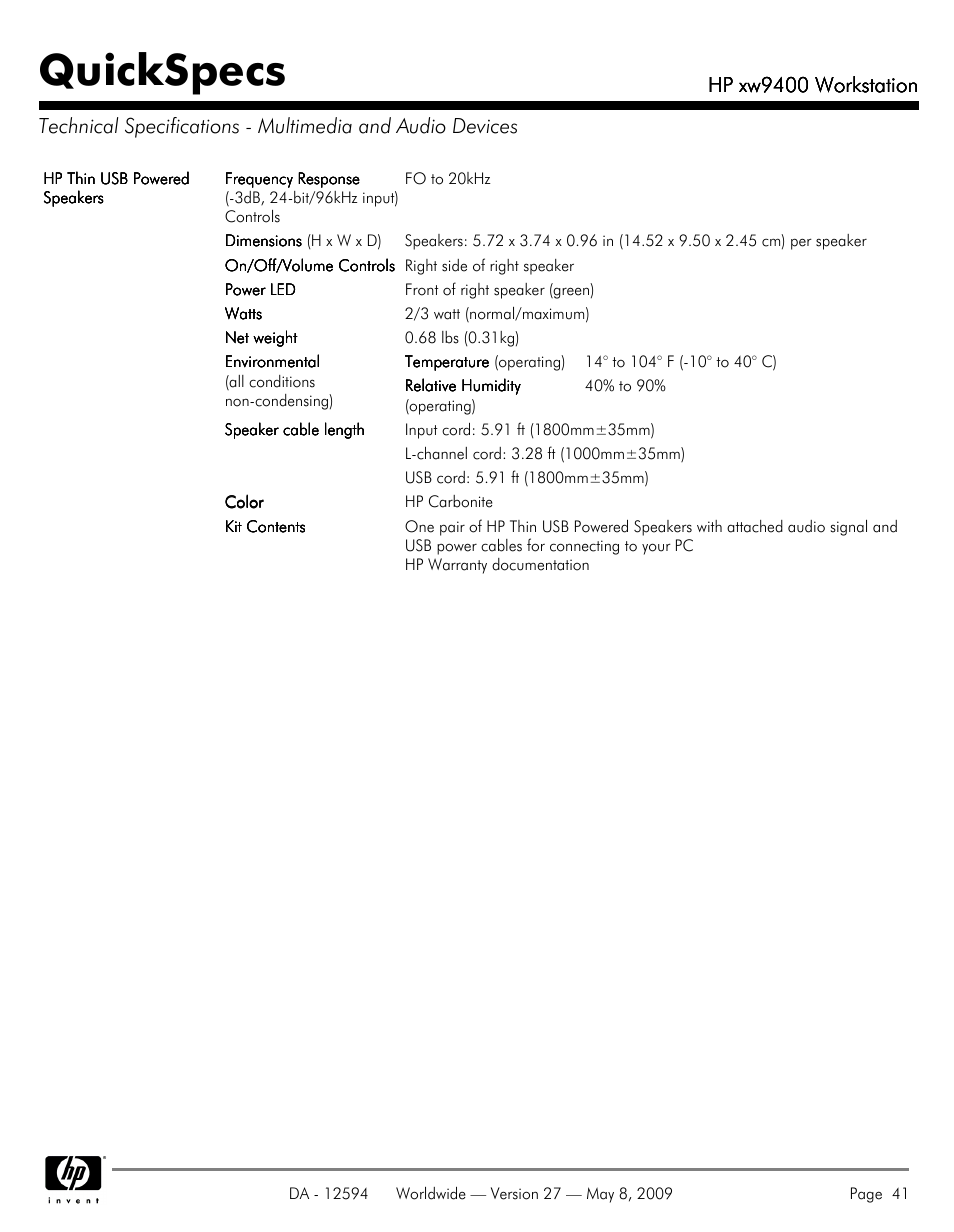 Quickspecs | HP XW9400 User Manual | Page 41 / 47