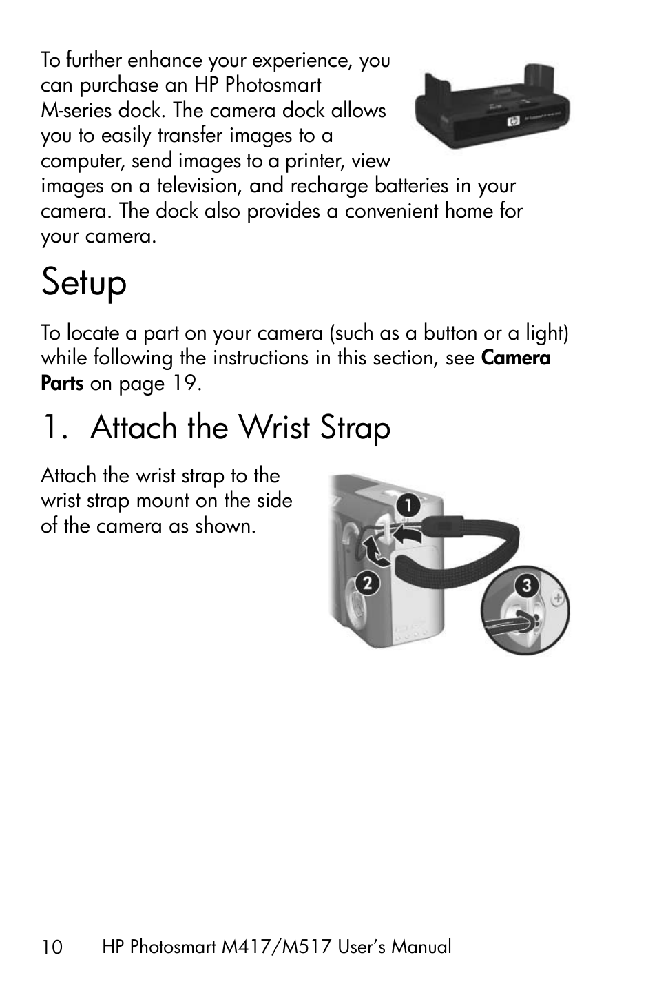 Setup, Attach the wrist strap, 1 attach the wrist strap | HP M417/M517 User Manual | Page 10 / 177