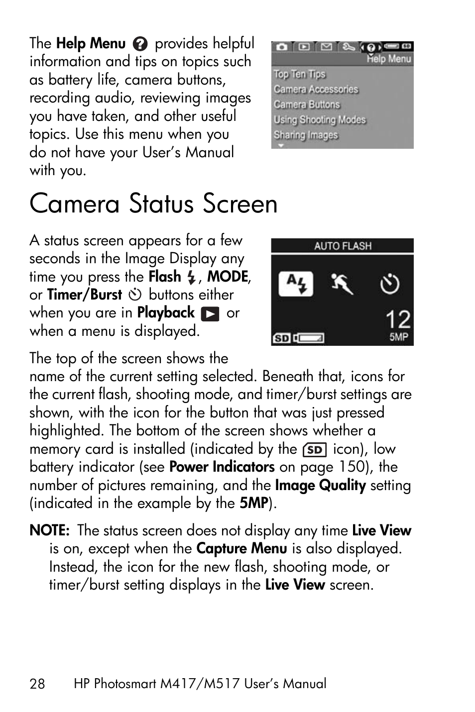Camera status screen | HP M417/M517 User Manual | Page 28 / 177