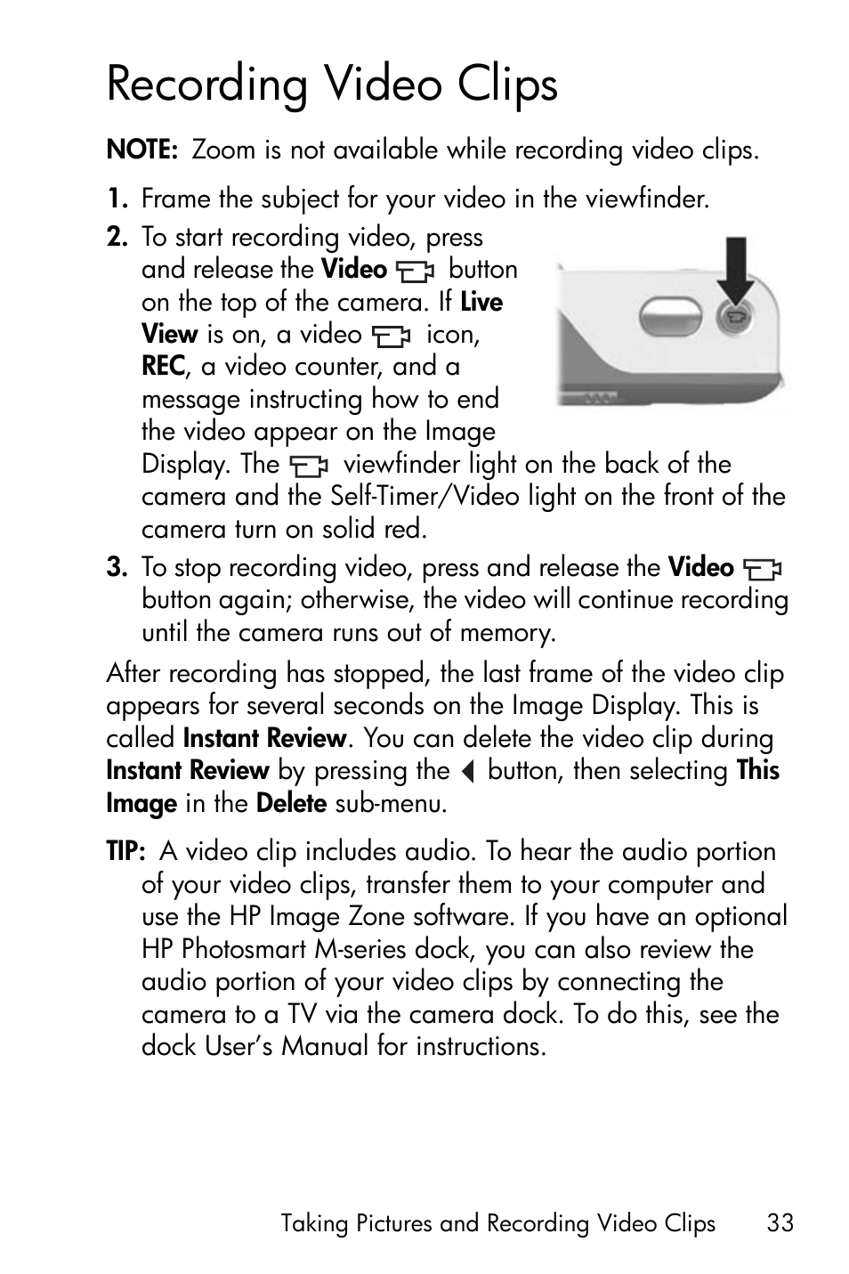 Recording video clips | HP M417/M517 User Manual | Page 33 / 177