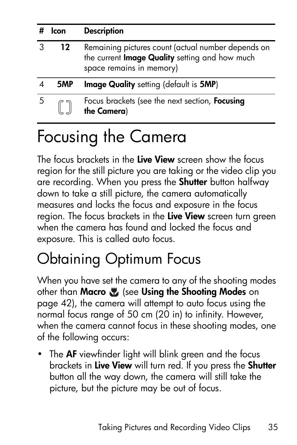 Focusing the camera, Obtaining optimum focus | HP M417/M517 User Manual | Page 35 / 177