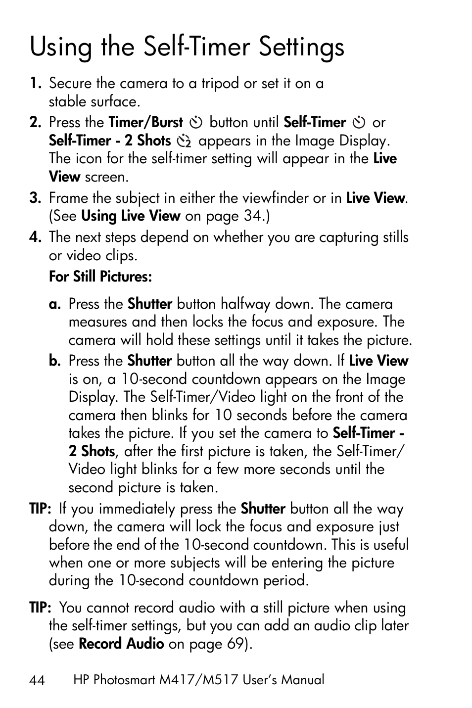 Using the self-timer settings | HP M417/M517 User Manual | Page 44 / 177