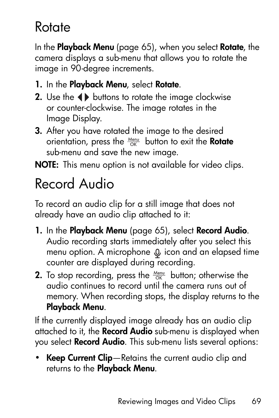 Rotate, Record audio, Record audio on | See rotate | HP M417/M517 User Manual | Page 69 / 177