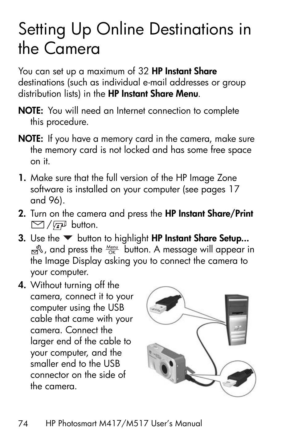 Setting up online destinations in the camera, See setting up online destinations in the camera, Setting up online destinations in the camera on | See setting up online destinations in the | HP M417/M517 User Manual | Page 74 / 177