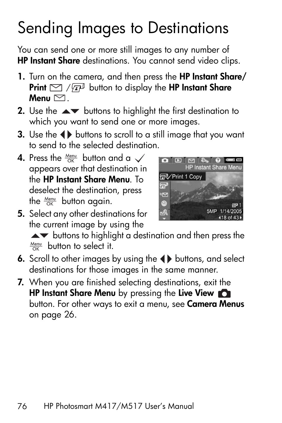 Sending images to destinations, See sending | HP M417/M517 User Manual | Page 76 / 177