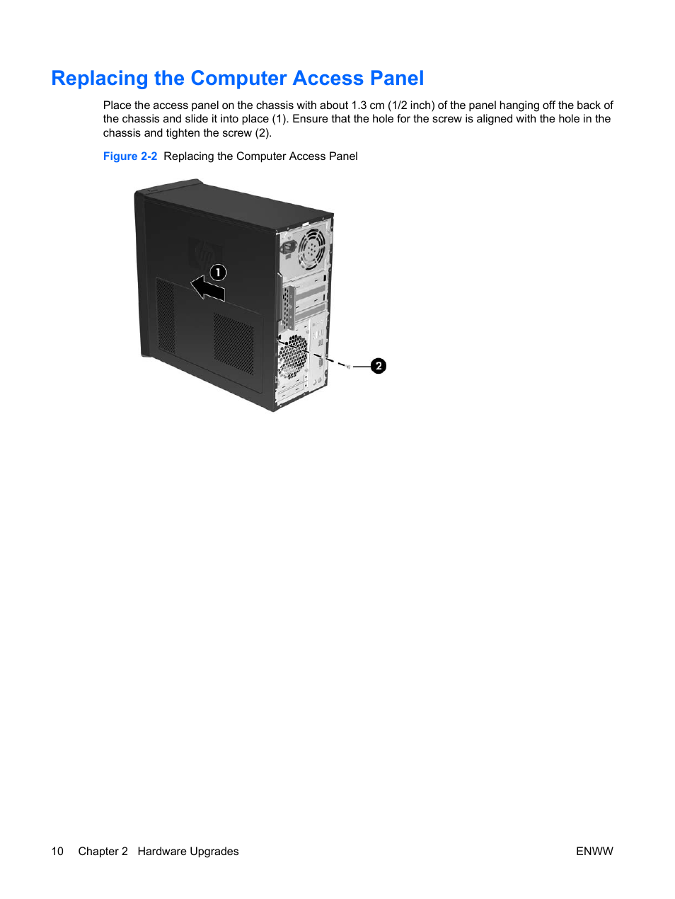 Replacing the computer access panel | HP DX2400 User Manual | Page 16 / 59
