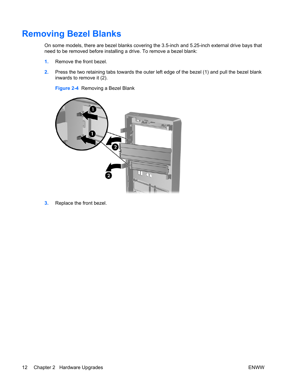 Removing bezel blanks | HP DX2400 User Manual | Page 18 / 59