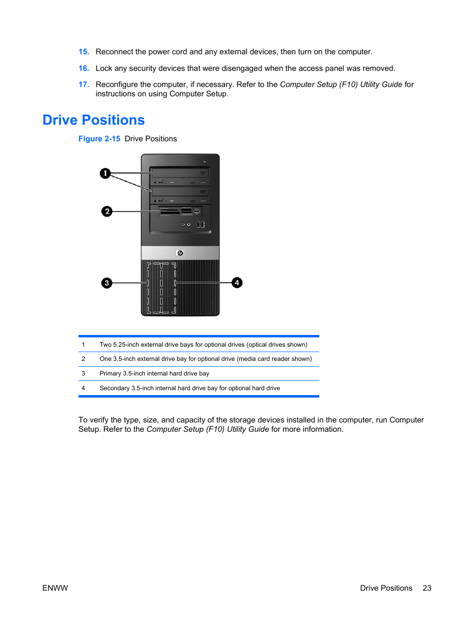 Drive positions | HP DX2400 User Manual | Page 29 / 59