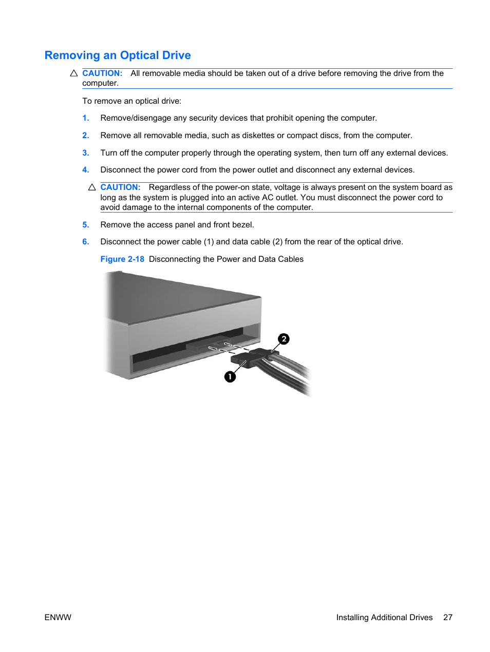 Removing an optical drive | HP DX2400 User Manual | Page 33 / 59