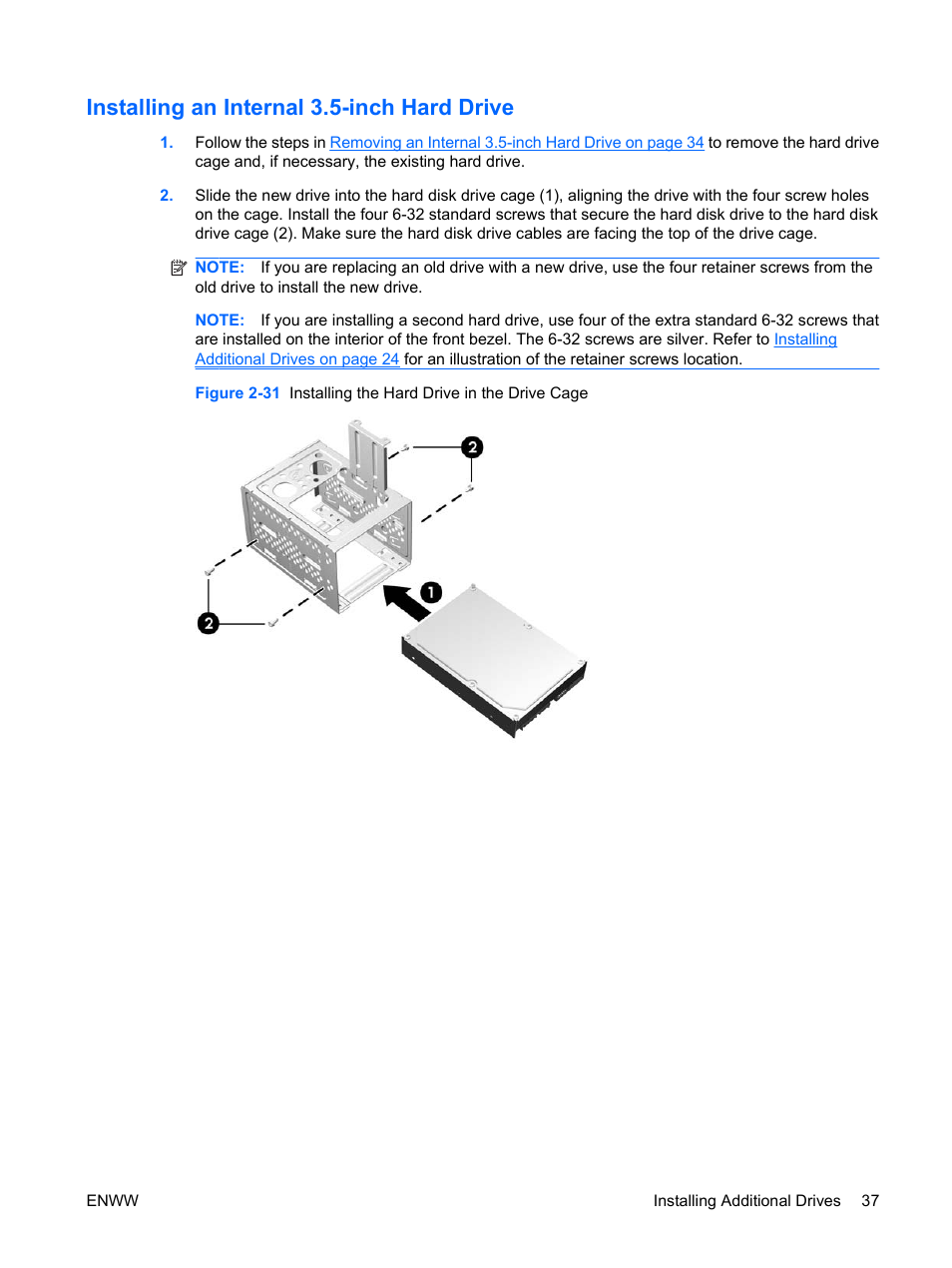 Installing an internal 3.5-inch hard drive | HP DX2400 User Manual | Page 43 / 59